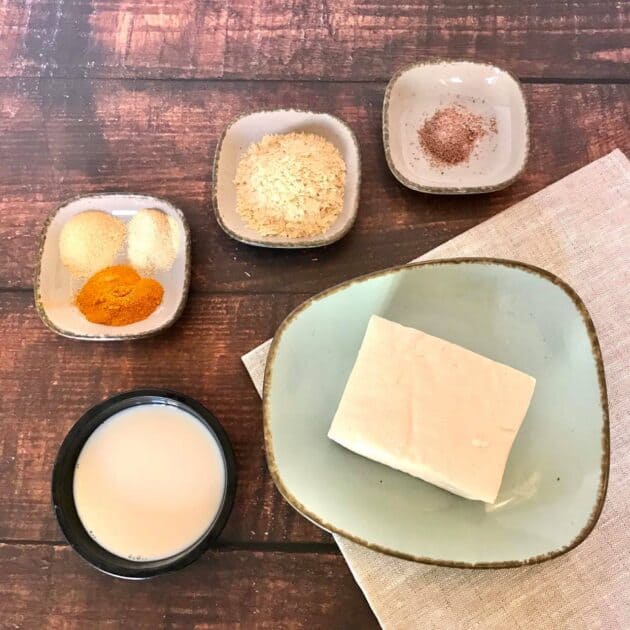 Ingredients for vegan deviled egg crostini.