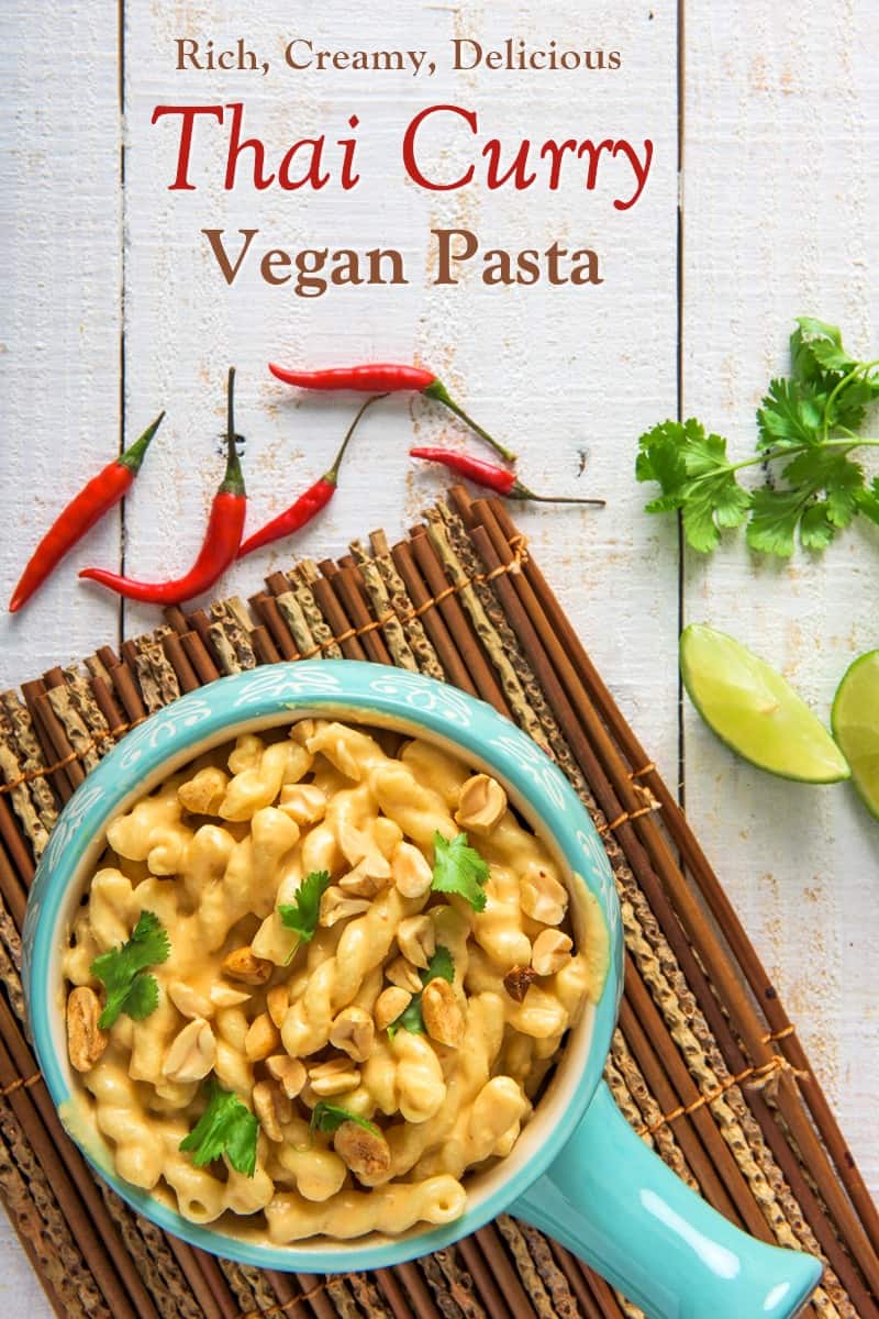 Vegan Thai mac and cheese in a bowl.