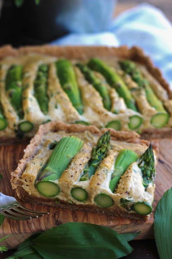 Vegan asparagus quiche.