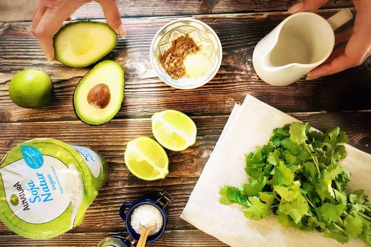 Ingredients for avocado vegan dressing.