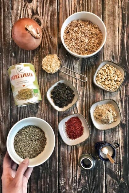 Vegan meatball ingredients.