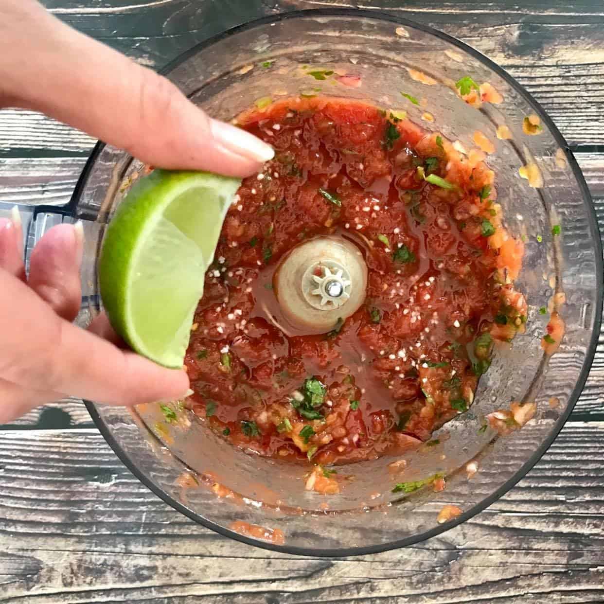 Restaurant Style Salsa blended with a hand squeezing lime juice over the top.