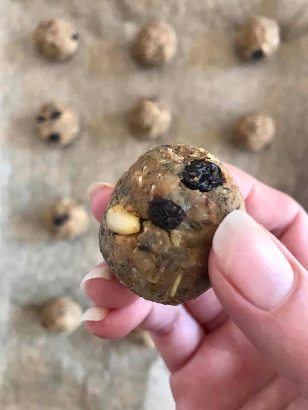 Closeup of vegan meatball before cooking.