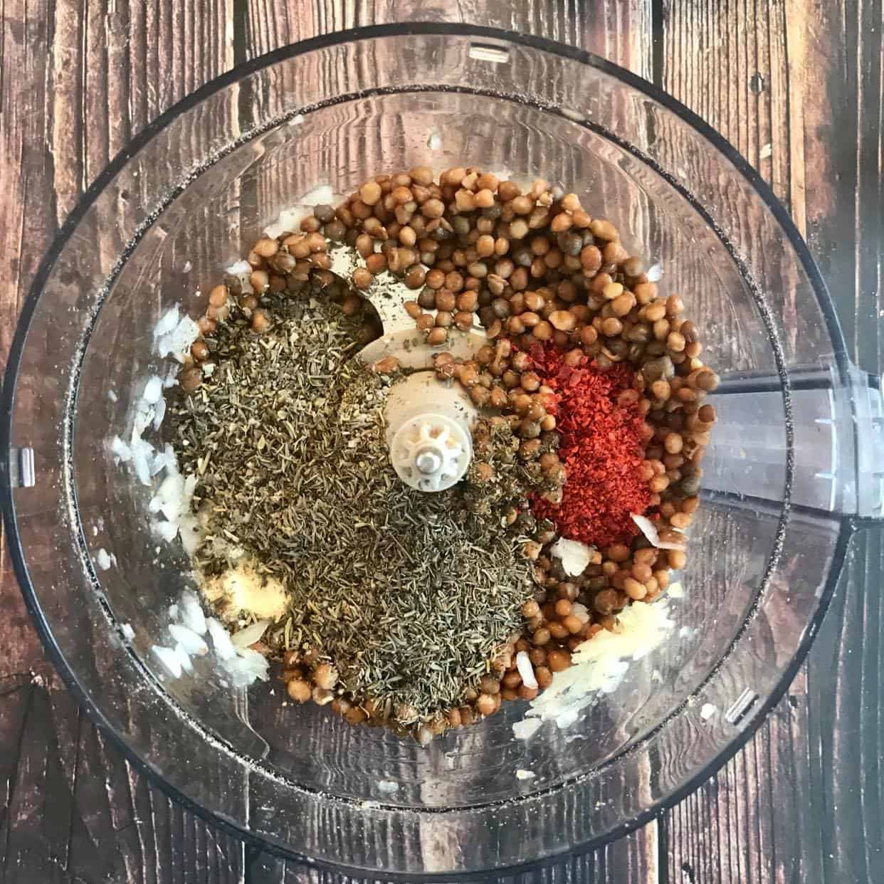 Ingredient in a food processor.