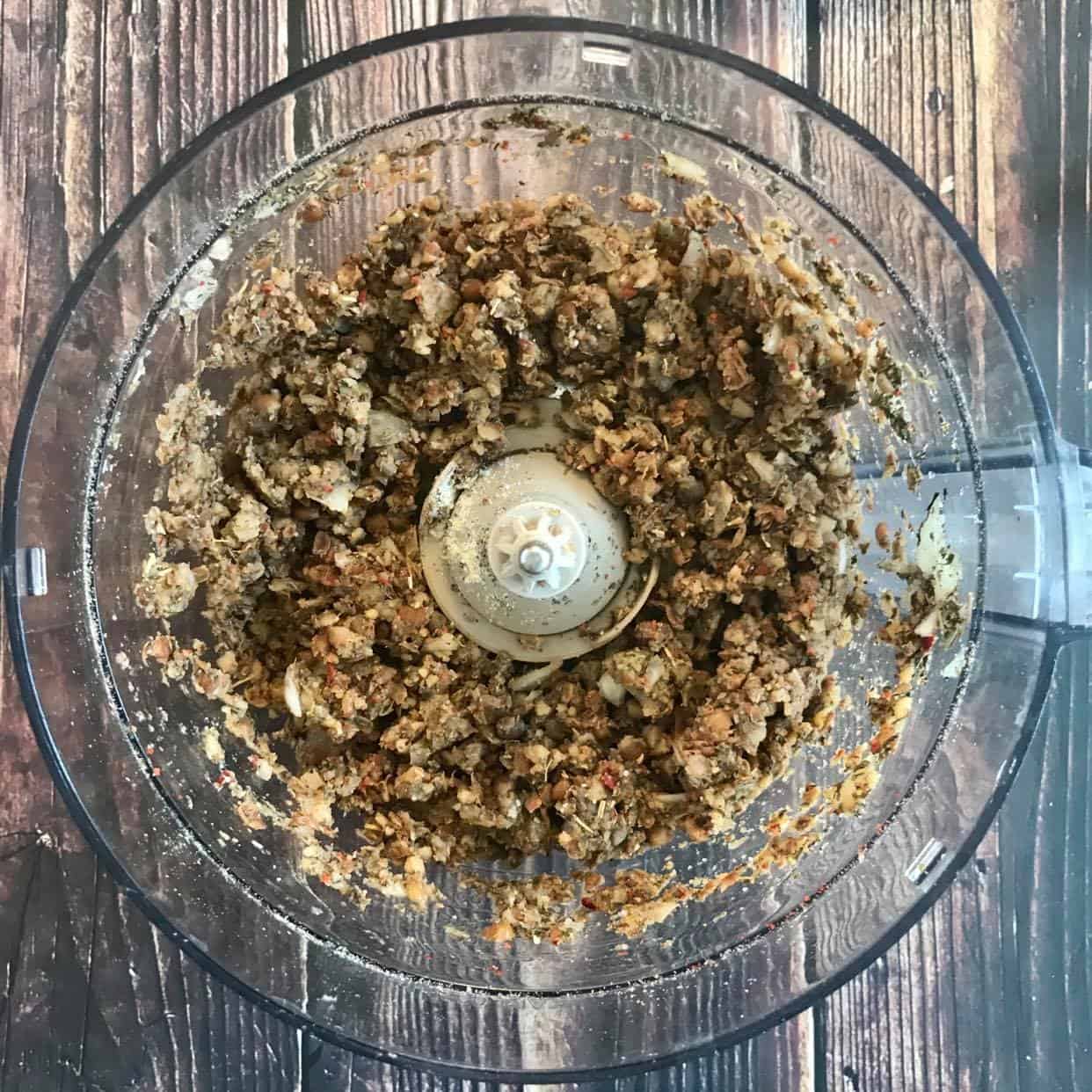 Ingredients mixed in food processor.