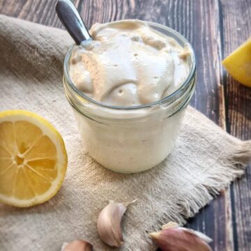 Vegan oil-free mayo in a jar.