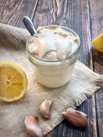 Vegan oil-free mayo in a jar.