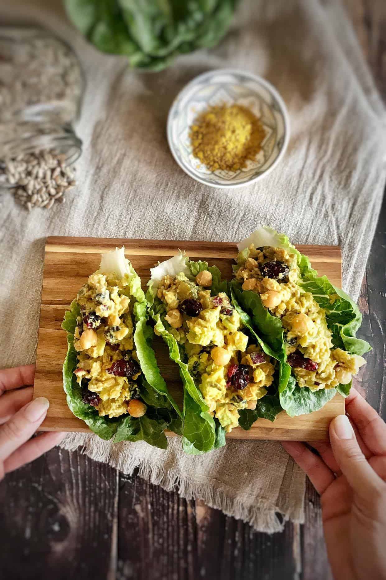 Chickpea salad lettuce wrap.