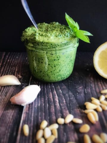 Vegan pesto in a jar.