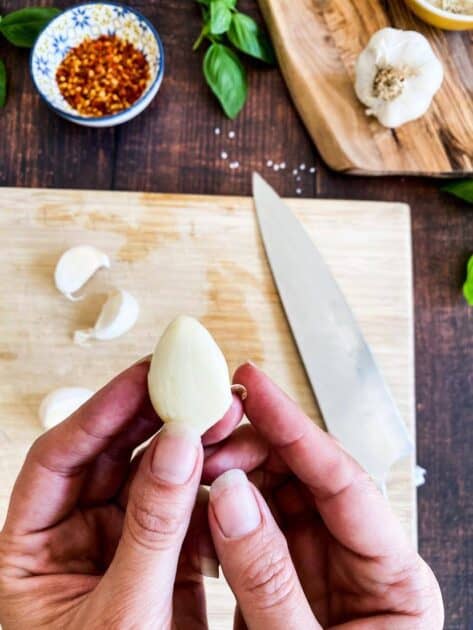 Peeled garlic.