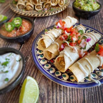 Plate of vegan taquitos.