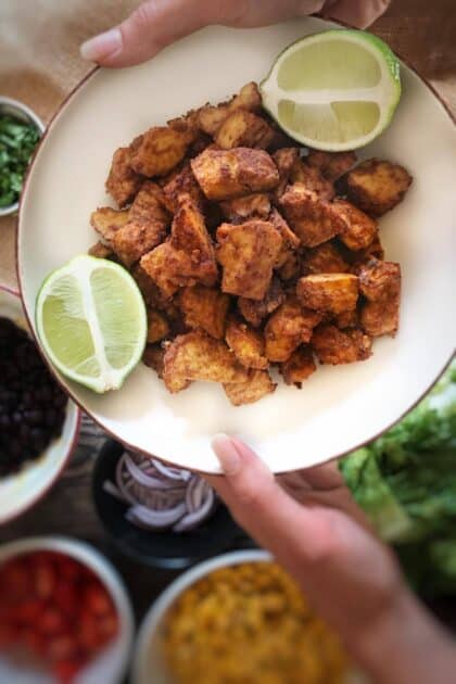 Chili lime tofu in a bowl.