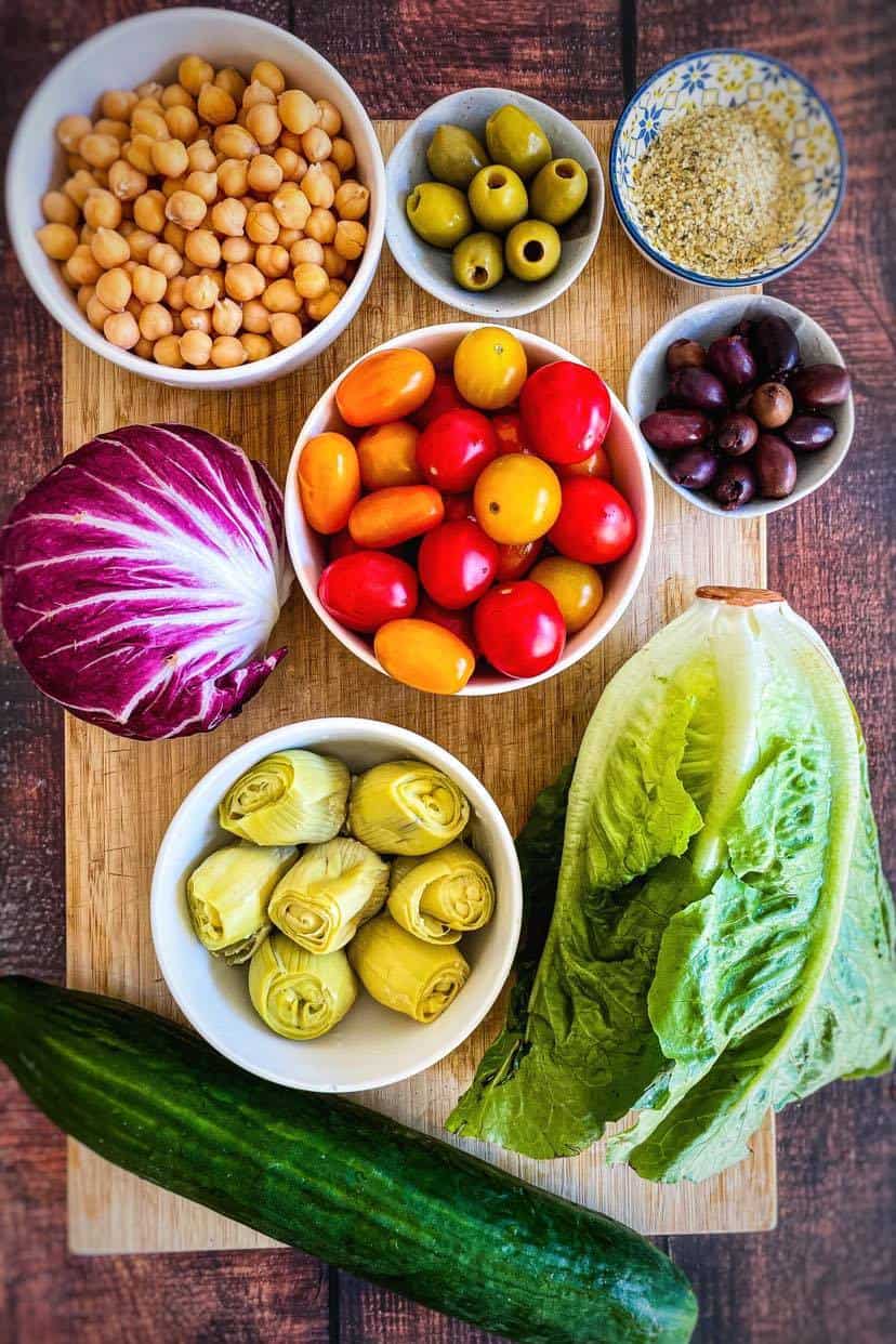 Ingredients for vegan Italian salad.
