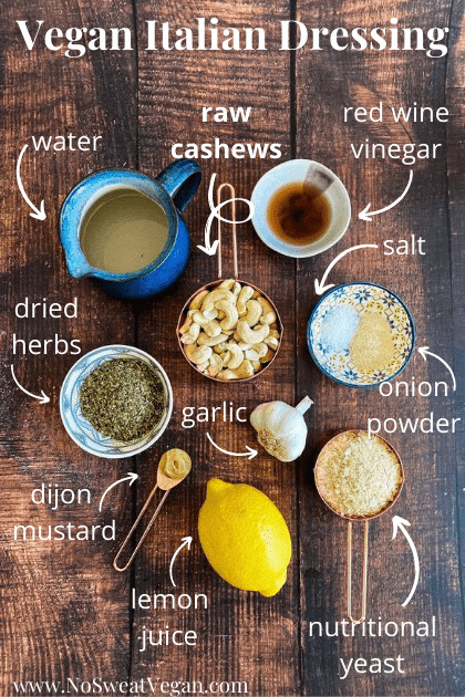 Ingredients for vegan creamy Italian salad dressing.