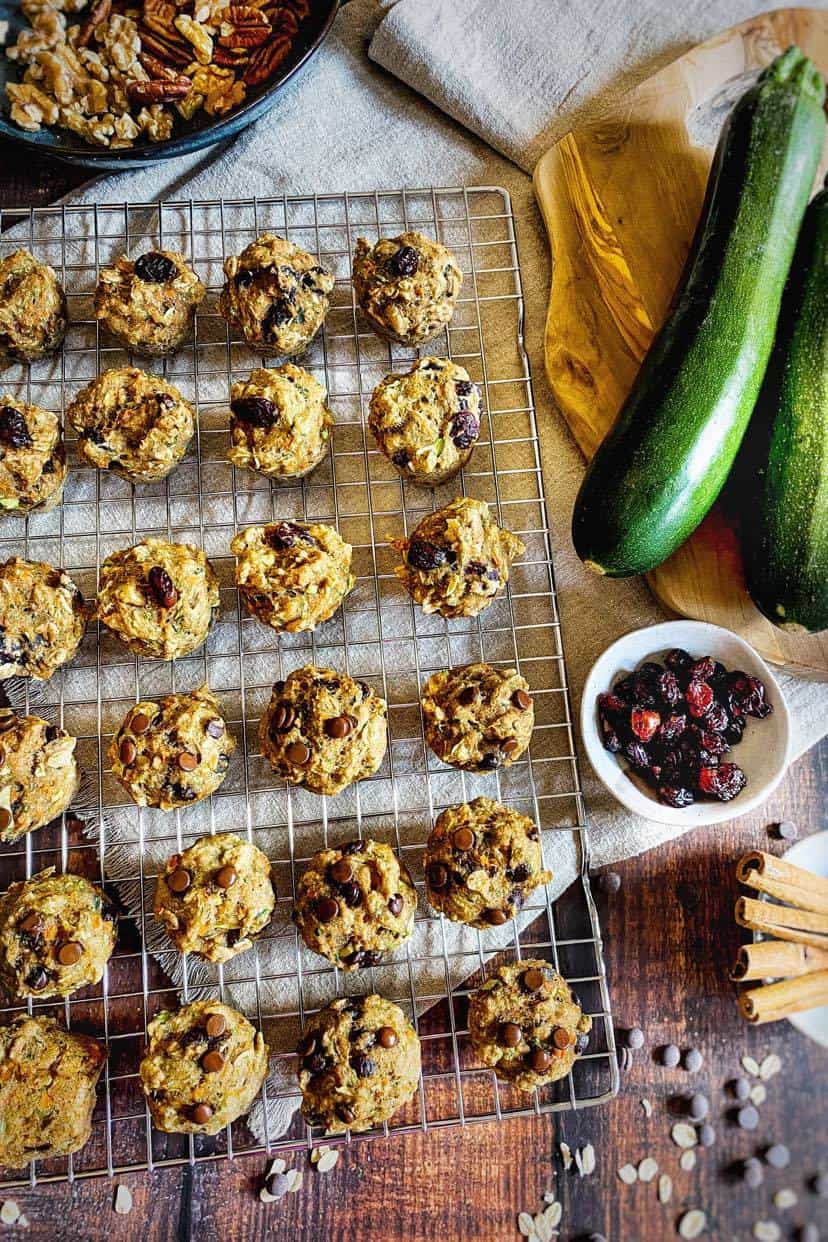 Vegan mini muffins on a cooling rack.