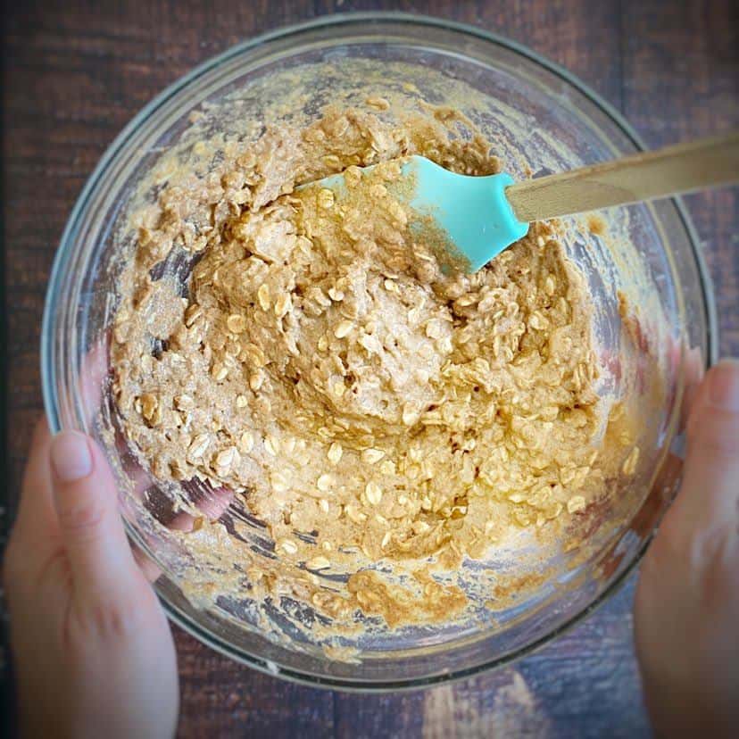 Bowl of healthy oatmeal cookie batter.