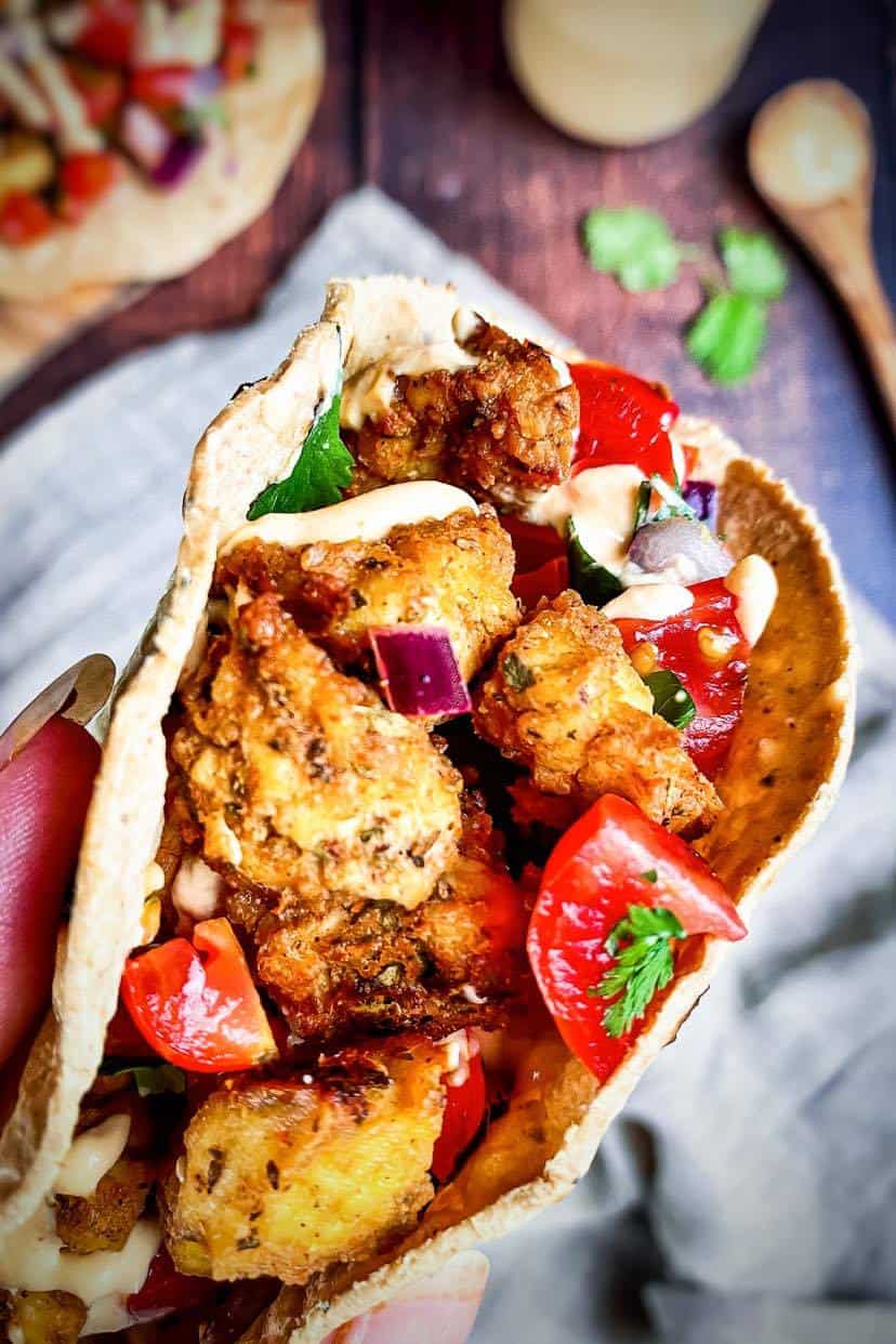 Closeup of vegan street taco.