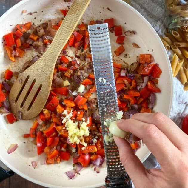 Had grating garlic into a skillet.