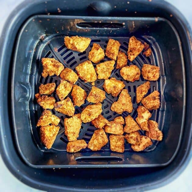 Tofu nuggets cooked in an air fryer.