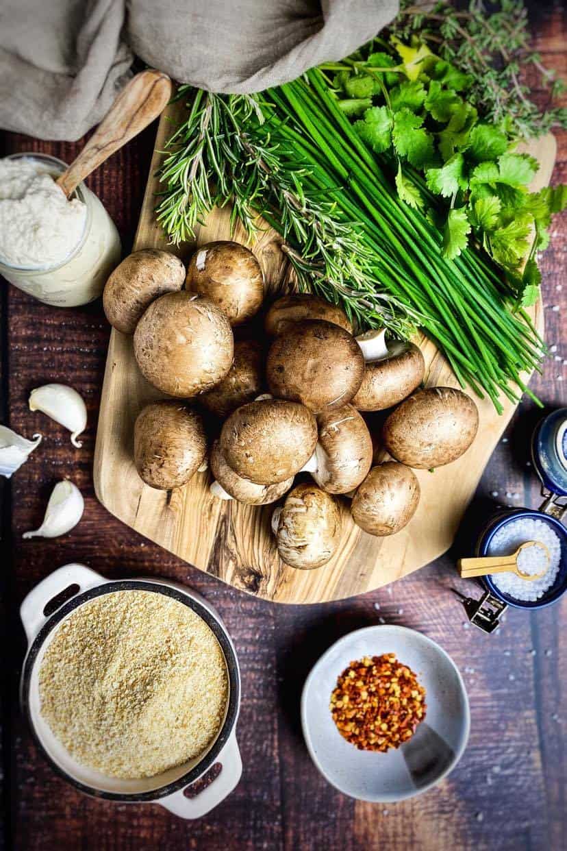 Vegan stuffed mushroom ingredients.
