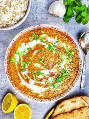 Bowl of red lentil dahl.