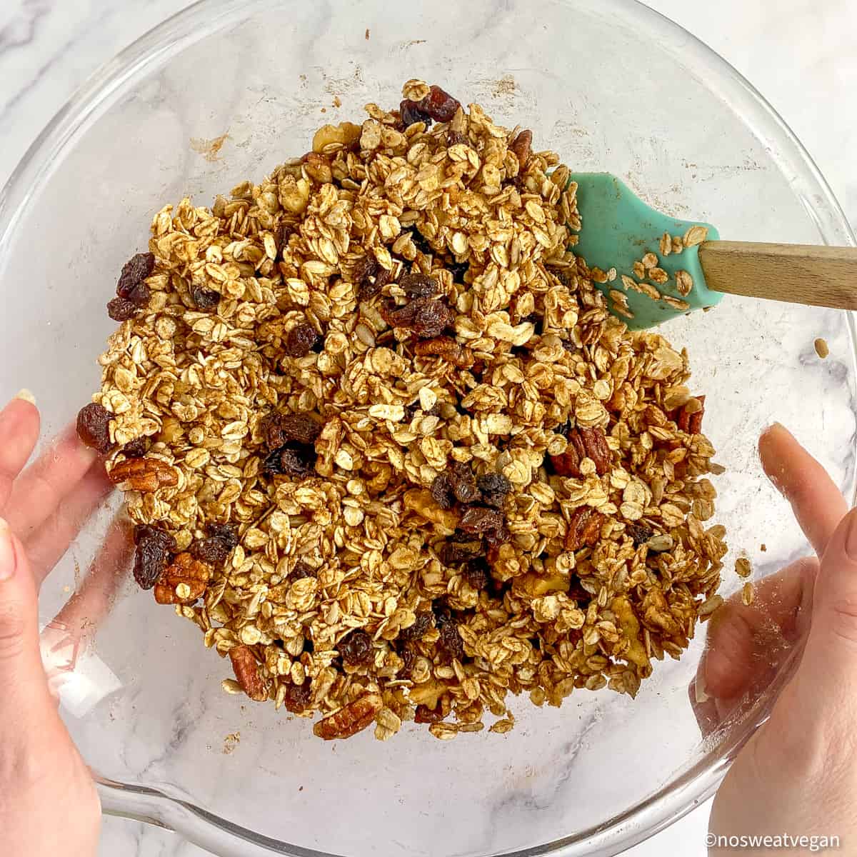 Vegan granola mixed in a bowl.