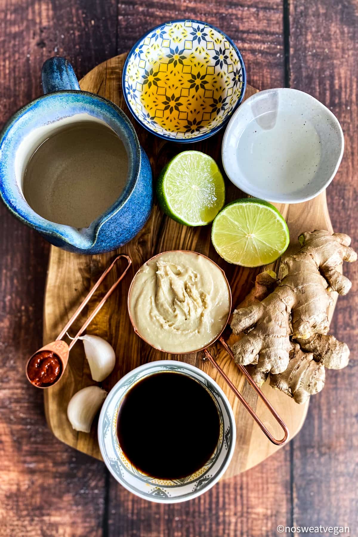 Ingredients to make Ginger Cashew Asian Salad Dressing.