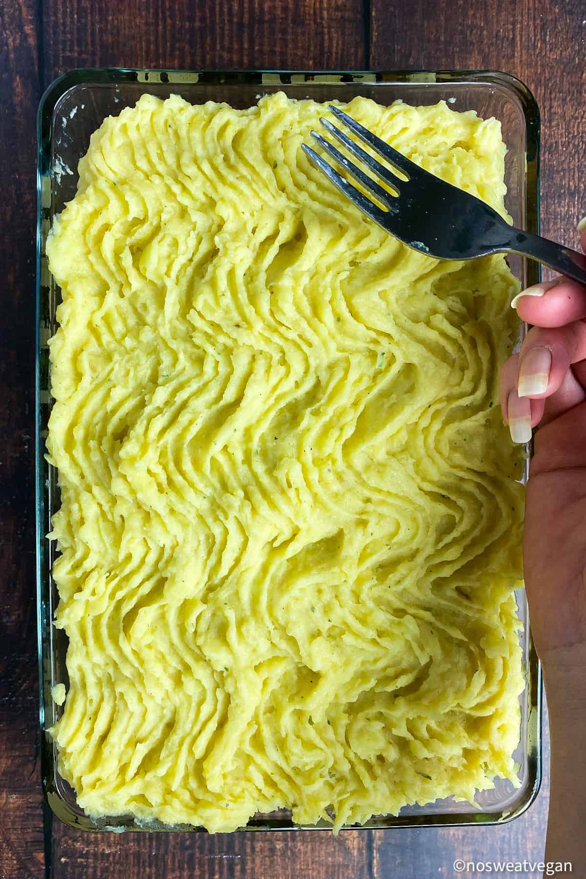 Vegan shepherd's pie before the bake.