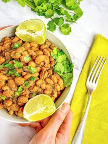 Bowl of instant pot pinto beans.