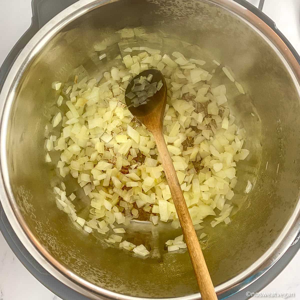 Onions sauteed in an Instant pot.