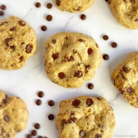 Closeup of vegan chocolate chip cookies.