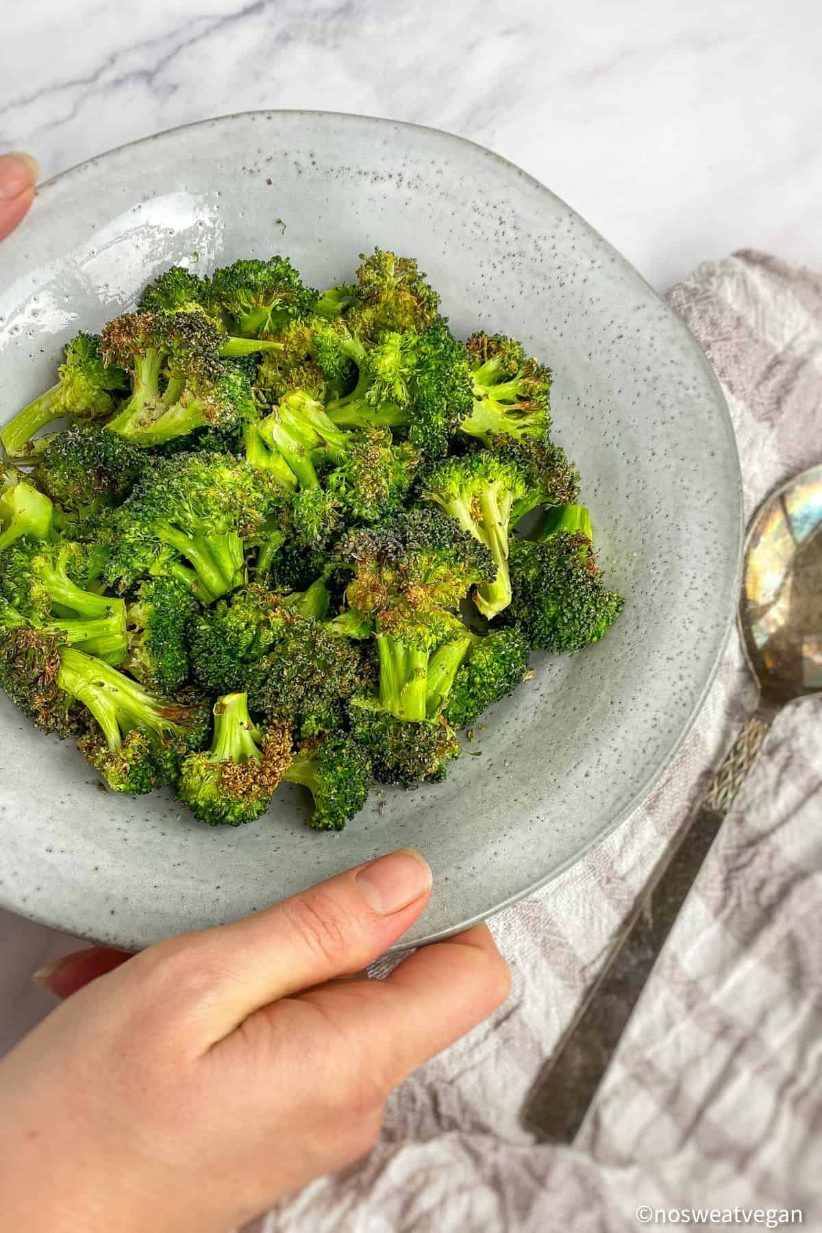 Broccoli roasted in the air fryer.