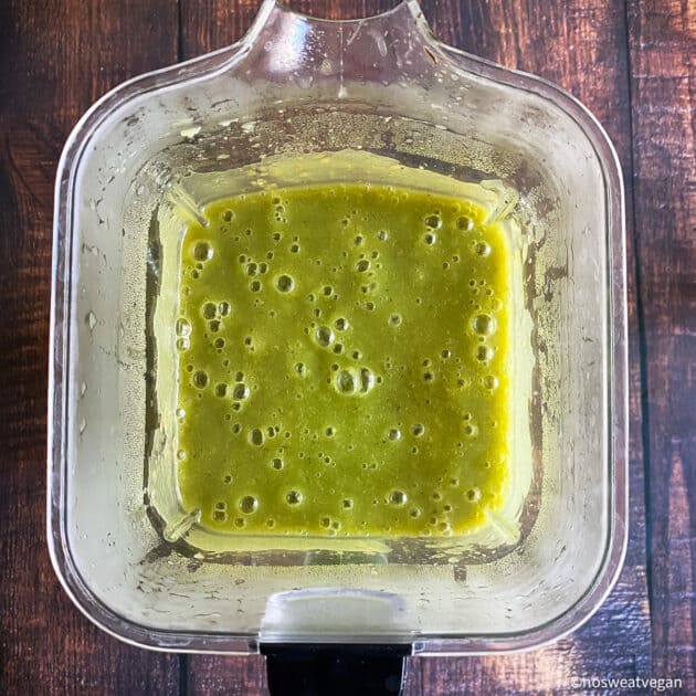 Blend the potato leek soup until smooth.