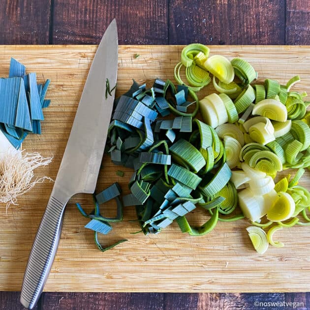 Trimmed and chopped leeks.