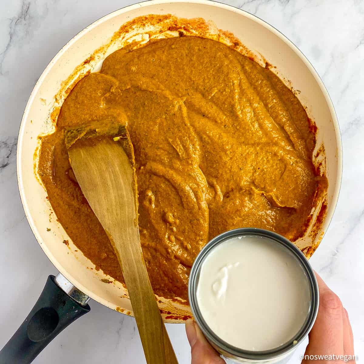 Vegan butter chicken sauce with coconut milk.