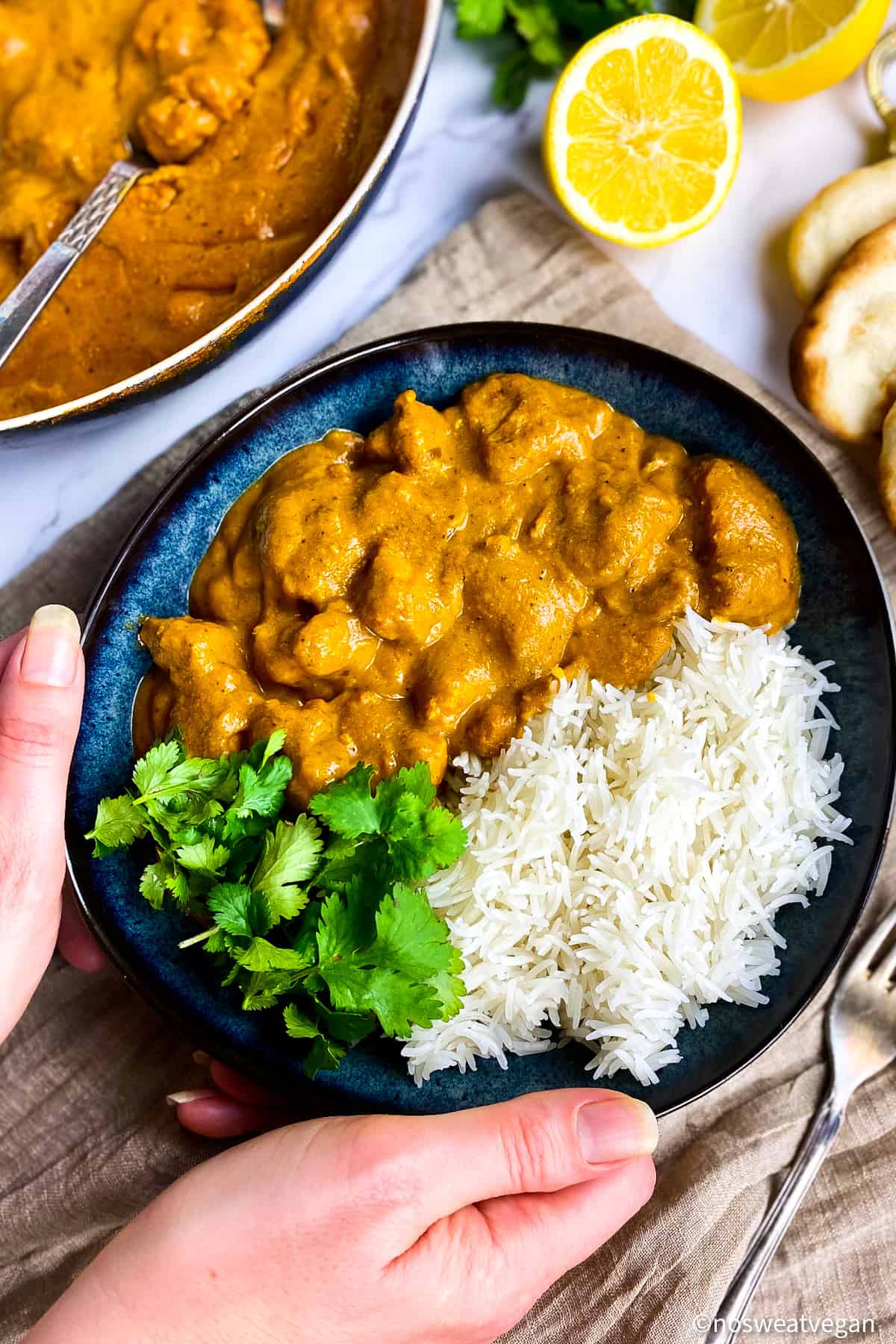 Vegan butter chicken in a bowl.