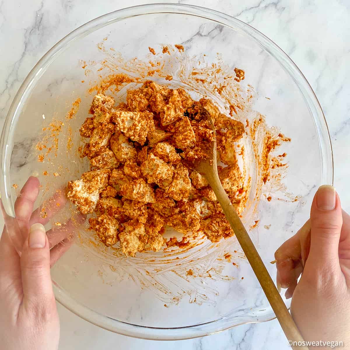 Tandoori tofu mixed with paste.