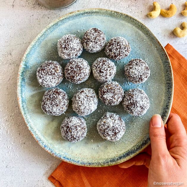 Samoa bliss balls on a plate.