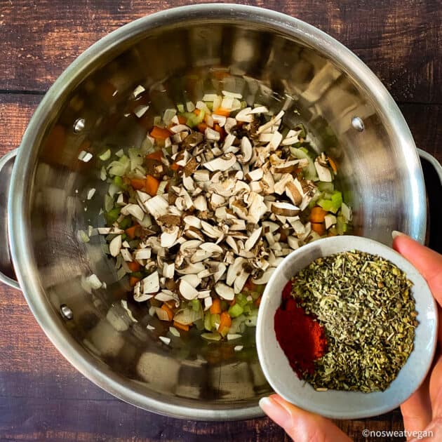 Add the mushrooms and spices.
