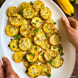 Air fryer squash on plate.