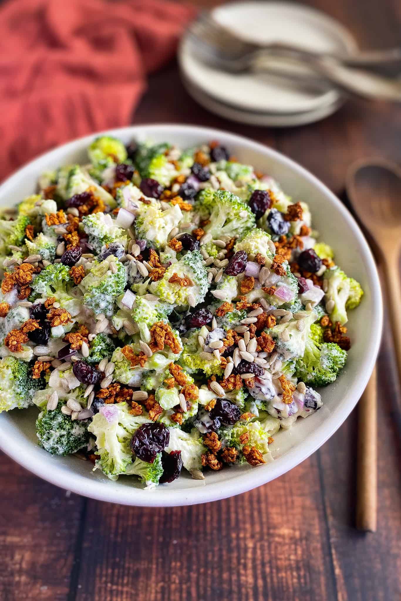 No mayo broccoli salad in bowl.