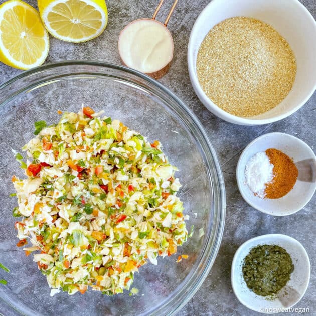 Vegan crab cake ingredients.