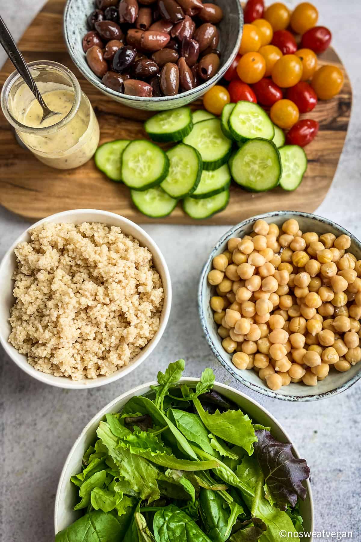 Ingredients for Greek Buddha bowl.