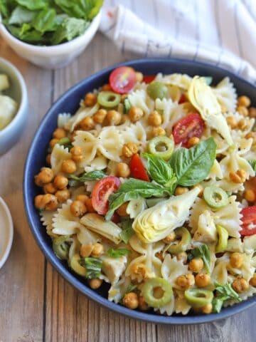 Chickpea artichoke pasta salad.