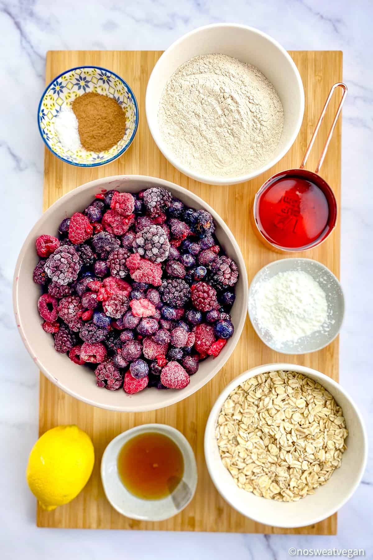 Ingredients for vegan berry crumble.