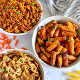 Three kinds of Air Fryer Pasta Chips in bowls.