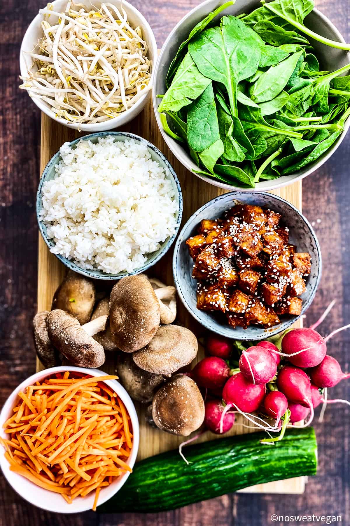 Vegan ingredients for bibimbap.