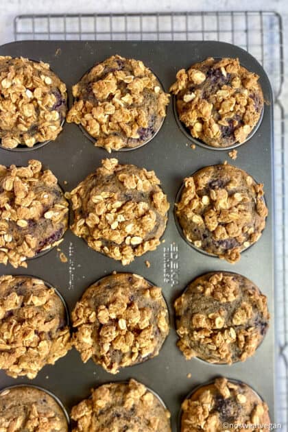 Baked vegan blackberry muffins.