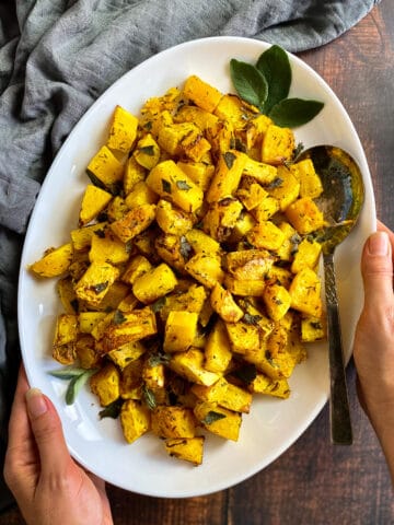 Air fryer butternut squash on a plate.