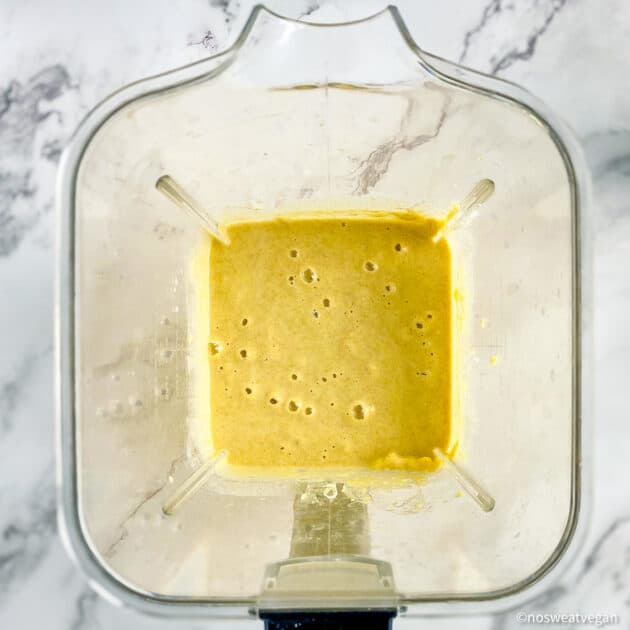Blended cornbread batter in blender.